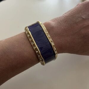 Gold Bangle -Cuff style bracelet with a wide band & rich purple enamel Inlay